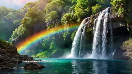 cinematic mountain with waterfall ai generated