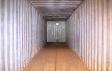 Empty Shipping Container. Square Room Space Opening. Cargo Container Shipping. Freight Truck...