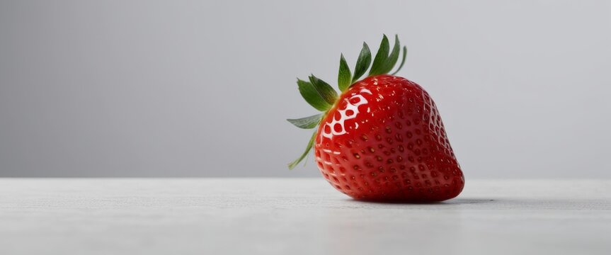 Minimalist composition a single perfect strawberry placed centra