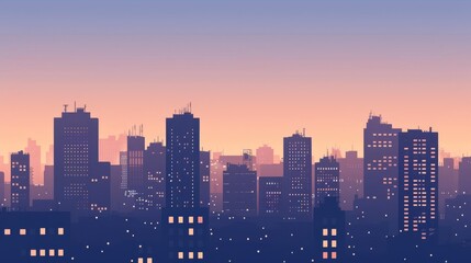 Obraz premium Silhouette of city skyline at dusk with starry night sky.