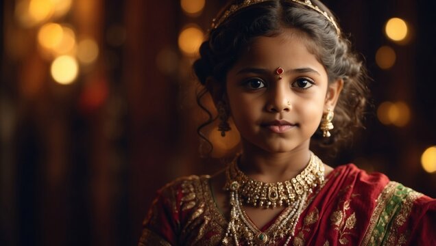 Cute indian little girl child in traditional dress ghagra choli.
