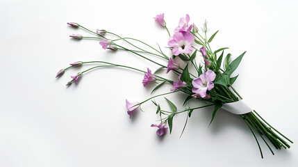bouquet of pink flowers on white background. copy space, white space