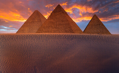 Giza Pyramid Complex at sunset - Cairo, Egypt