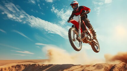 Naklejka premium Extreme motocross Rider riding. motocross race bike in action on dirt track. by ai generative