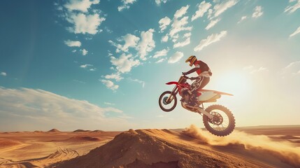 Extreme motocross Rider riding. motocross race bike in action on dirt track. in the desert. by ai generative