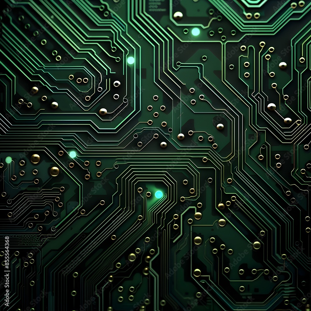 Poster high tech circuit board pattern in green and black for electronics concept and mock up background