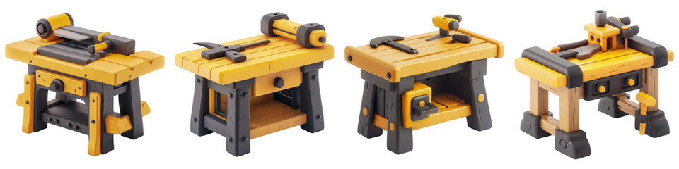 Naklejka premium Set of Workbench Yellow and Black isolated on transparent png background illustration. Generative ai