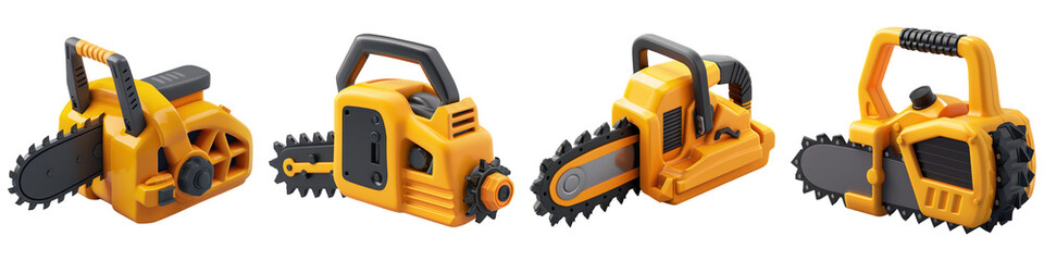 Fototapeta premium Set of Chainsaw Fuel Yellow and Black isolated on transparent png background illustration. Generative ai