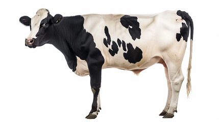 side view of black and white cow isolated on white background