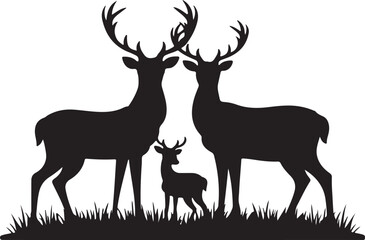 Deer family silhouette vector art illustration