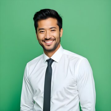 A smiling man wearing a red t-shirt without any logo or text and black pent    isolated green background, Ai Generated