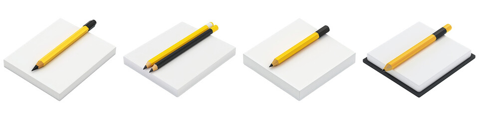 Naklejka premium Set of Pencil And Paper Yellow and Black isolated on transparent png background illustration. Generative ai