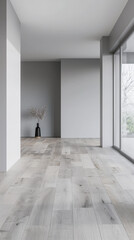 Fototapeta premium Empty room interiors in neutral tones with minimal or no furniture in a residential interior design composition. Apartment interior with ample copy space.