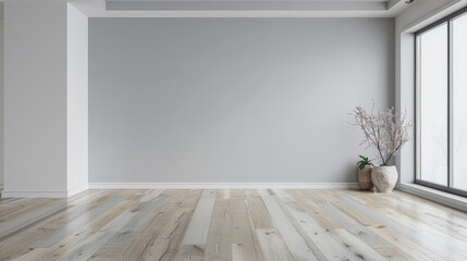 Fototapeta premium Empty room interiors in neutral tones with minimal or no furniture in a residential interior design composition. Apartment interior with ample copy space.
