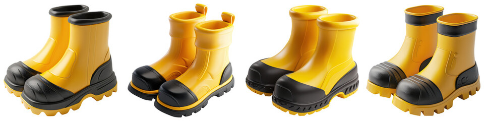 Set of Safety Boots Yellow and Black isolated on transparent png background illustration. Generative ai