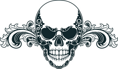 Skull head black and white vector illustration