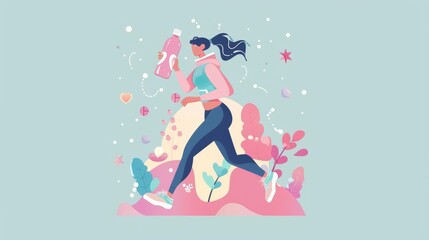 Woman running with a water bottle in hand.