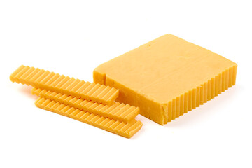 Red Cheddar cheese, isolated on white background. High resolution image.