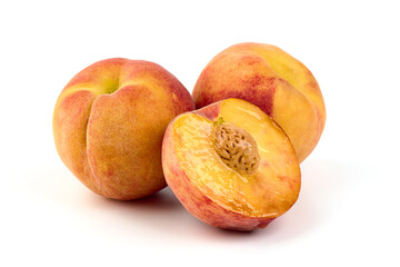 Juicy peaches, isolated on white background.