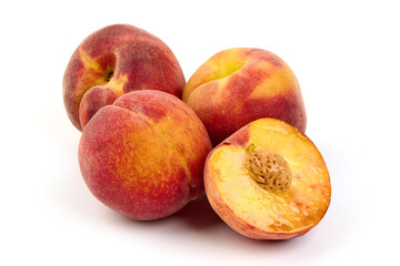 Juicy peaches, isolated on white background.