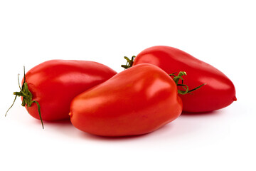 Long red ripe italian san marzano pasta sauce tomatoes, isolated on white background. © GSDesign