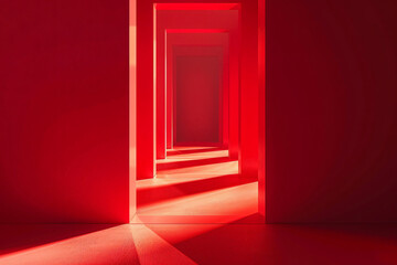Red background, red gradient, a three-dimensional sense of space, simple geometric shapes, soft lighting effects, a minimalist style