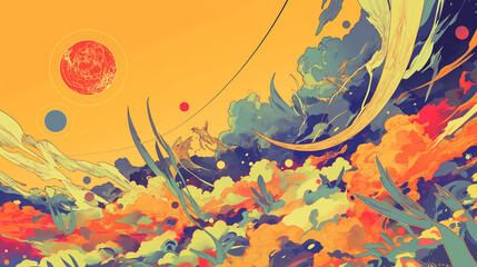 Naklejka premium surrealistic elements on a background, with copy space