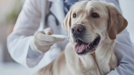 Veterinarian in medical gloves giving an injection