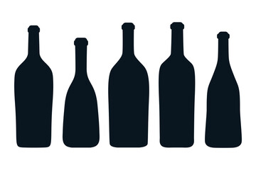 Wine bottles silhouettes isolated on white background