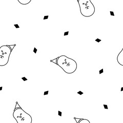 Cute happy potato character. Seamless pattern. Coloring Page. Cartoon kawaii food with funny face. Hand drawn style. Vector drawing. Design ornaments.