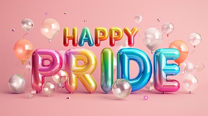 "HAPPY PRIDE" text on rainbow colored background