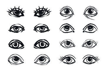 Obraz premium Grunge brush stroke eyes set. Ink grunge ophthalmologist symbols drawn with markers and crayons set