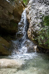 Cascade d'Orpierre, France. Splashing and white water of a waterfall and pool