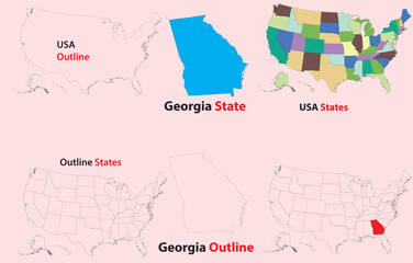 Fototapeta premium Georgia map vector of usa, Georgia line map, Georgia with city map, Georgia outline map
