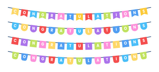 colorful garlands bunting flat congratulations greeting decoration flat illustration 