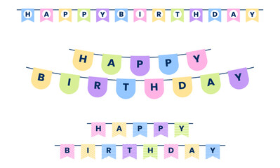 Happy birthday garland bunting flag collection flat illustration for greeting card or invitation decoration