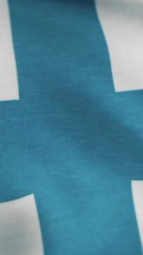 Animation of the Finnish flag. Media. Close up of blue cross of Finland flag. Vertical flag.