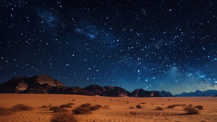 Desert panorama, starry calm evening glow
