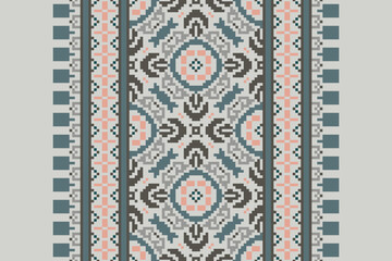 Obraz premium Geometric ethnic oriental seamless pattern traditional Design for background, carpet, wallpaper, clothing, wrapping, Batik, fabric, vector, illustration, boho embroidery style.