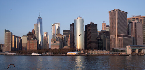 Obraz premium New York, United States. Panorama view of New York city skyline in Midtown Manhattan. USA, NYC, NY, Manhattan. American big city. Lower Manhattan skyline. New York from New Jersey.
