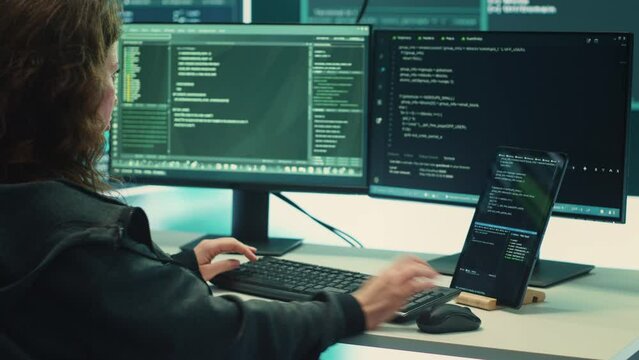 Cyber intelligence team using advanced technology to secure computer networks, governmental espionage system. Emphasizing cyber security and threat detection to combat cyberterrorism. Camera A.