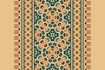 Geometric ethnic oriental seamless pattern traditional Design for background, carpet, wallpaper, clothing, wrapping, Batik, fabric, vector, illustration, boho embroidery style.