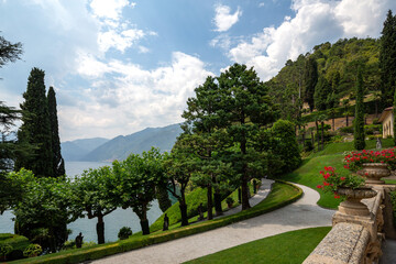 Exterior views of the estate and gardens at Villa del Balbianello on Lake Como, Lombardy, Italy