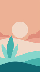 Beautiful desert sunset with a plant in foreground under clear sky