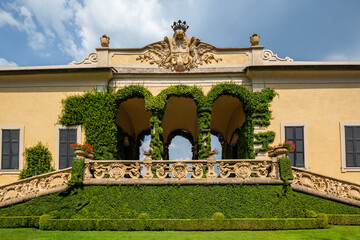 Exterior views of the estate and gardens at Villa del Balbianello on Lake Como, Lombardy, Italy