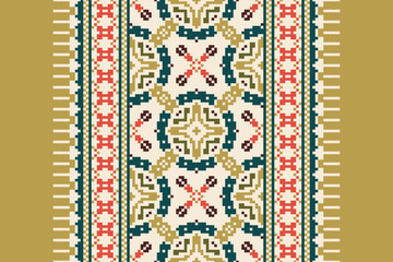 Geometric ethnic oriental seamless pattern traditional Design for background, carpet, wallpaper, clothing, wrapping, Batik, fabric, vector, illustration, boho embroidery style.