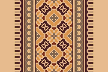 Folk embroidery cross stitch geometric floral pattern. Vector ethnic geometric floral shape seamless pattern. Folk floral embroidery pattern use for textile, home decoration elements, upholstery, etc.