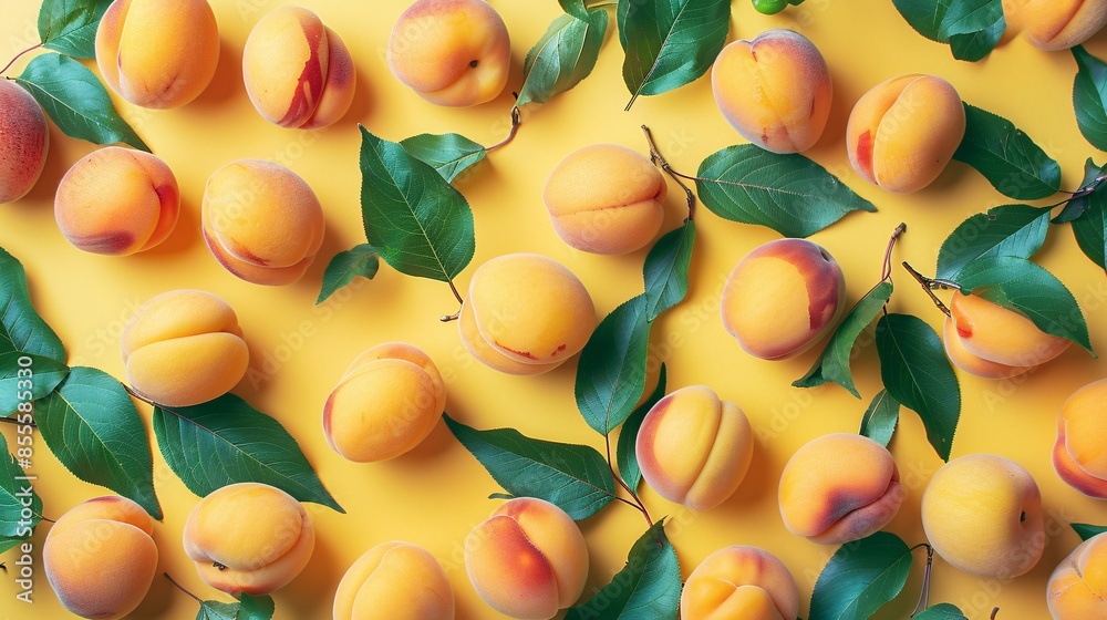 Wall mural a colorful flat lay scene with juicy apricots, symbolizing the abundance of summer and the freshness - Wall murals
