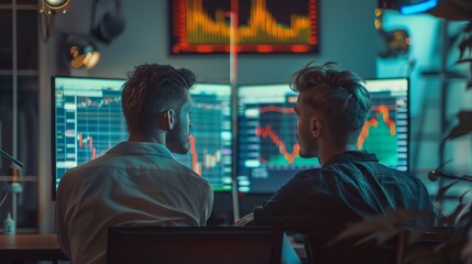 Fototapeta premium wallpaper illustrations of photos of the forex analyst team, and the currency market, crypto market, gold market, stock market