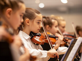 Young musicians playing violins